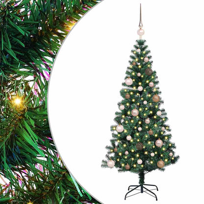Artificial Pre-lit Christmas Tree Green PVC and Metal 150 cm with leds &rose gold balls