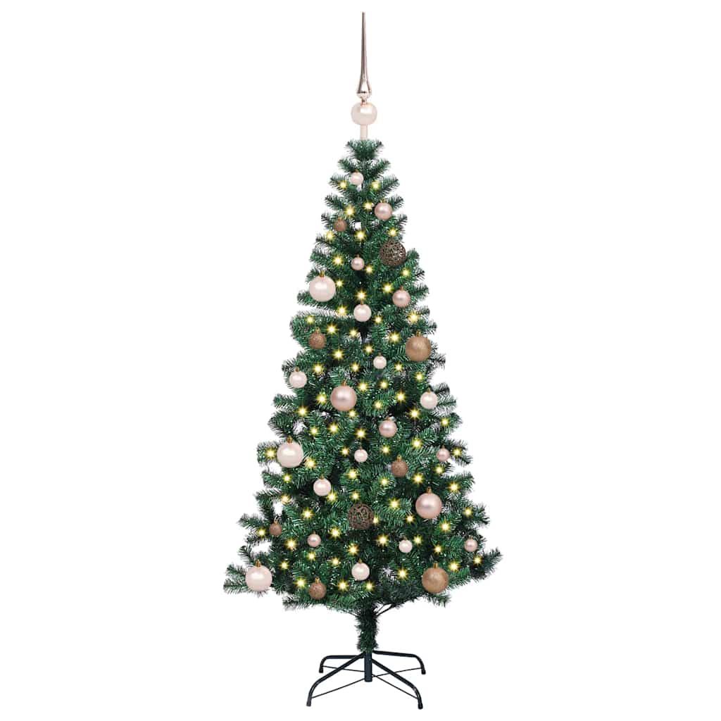 Artificial Pre-lit Christmas Tree Green PVC and Metal 150 cm with leds &rose gold balls