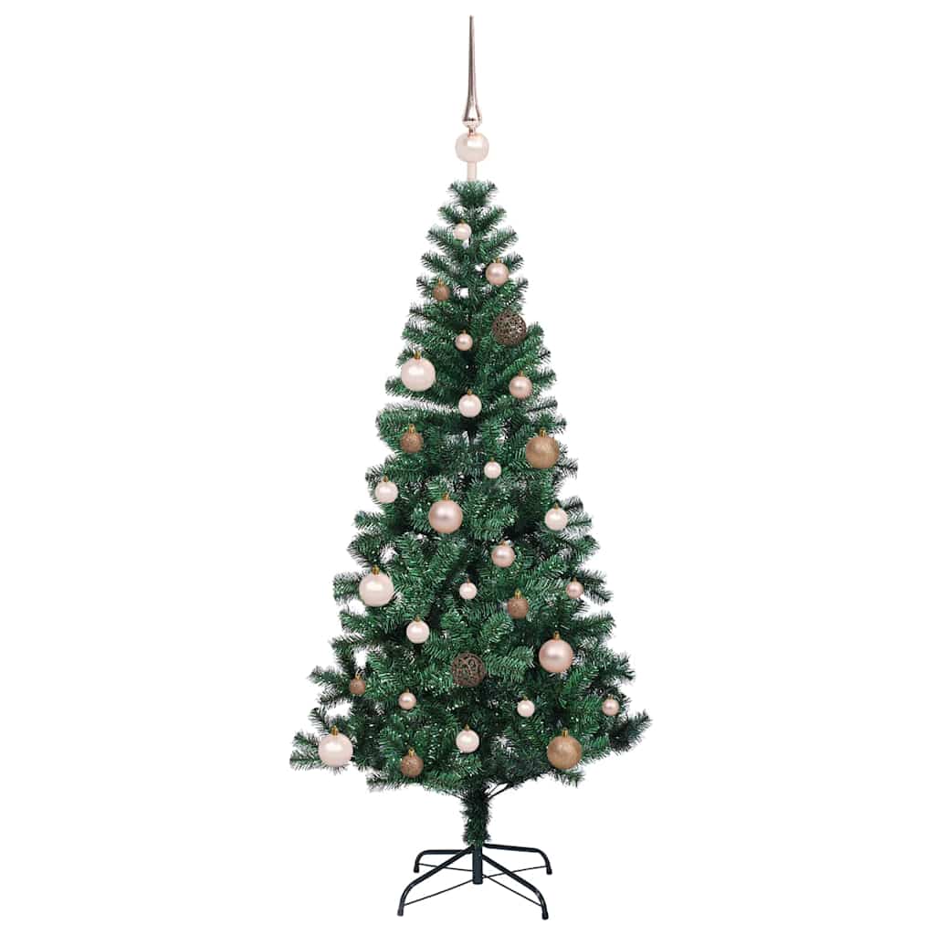 Artificial Pre-lit Christmas Tree Green PVC and Metal 150 cm with leds &rose gold balls