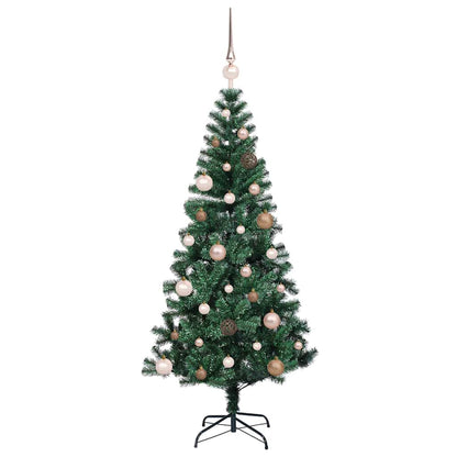 Artificial Pre-lit Christmas Tree Green PVC and Metal 150 cm with leds &rose gold balls
