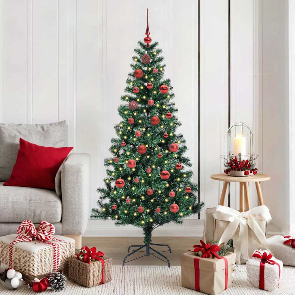 vidaXL Artificial Pre-lit Christmas Tree Green PVC and Metal 150 cm