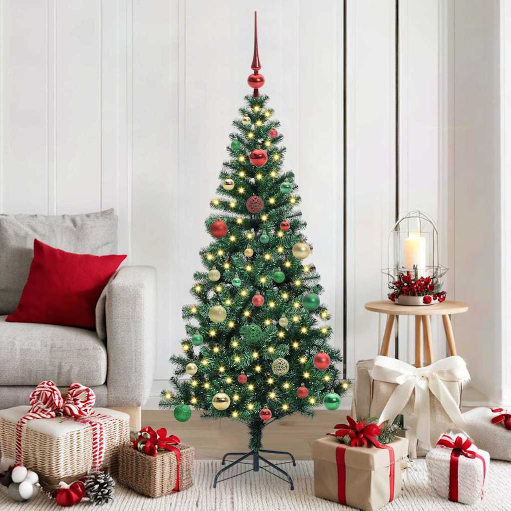 Artificial Pre-lit Christmas Tree Green PVC and Metal 150 cm with leds &multicolour balls