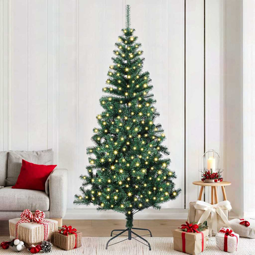 vidaXL Artificial Pre-lit Christmas Tree Green PVC and Metal 210 cm