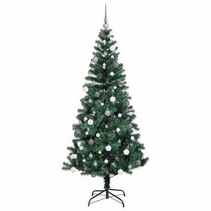 Artificial Pre-lit Christmas Tree Green PVC and Metal 210 cm with leds &white/grey balls