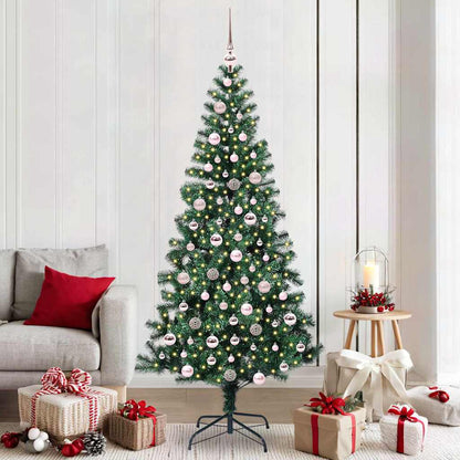Artificial Pre-lit Christmas Tree Green PVC and Metal 210 cm with leds &pink balls