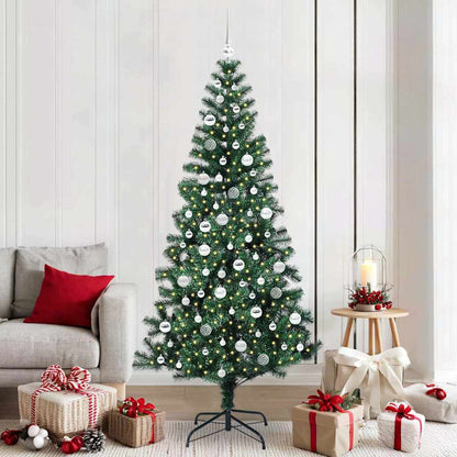 Artificial Pre-lit Christmas Tree Green PVC and Metal 210 cm with leds &silver balls