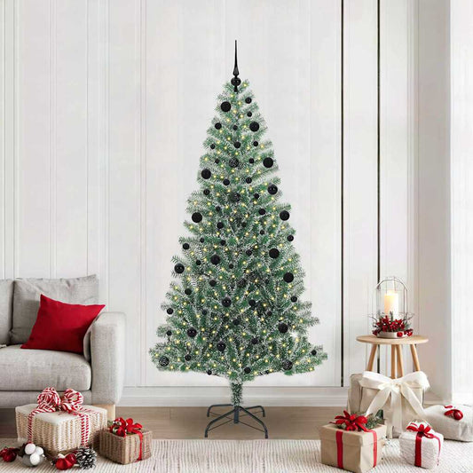 Artificial Christmas Tree Snow Flocked with LED Light 210 cm with LEDs&black balls