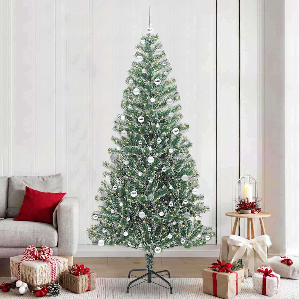 Artificial Christmas Tree Snow Flocked with LED Light 240 cm with LEDs&silver balls