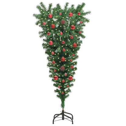 Upside-down Artificial Pre-lit Christmas Tree with Ball Set PVC Width 150 cm with 61 red balls