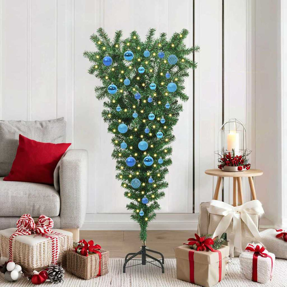 vidaXL Upside-down Artificial Pre-lit Christmas Tree with Ball Set PVC Width 150 cm