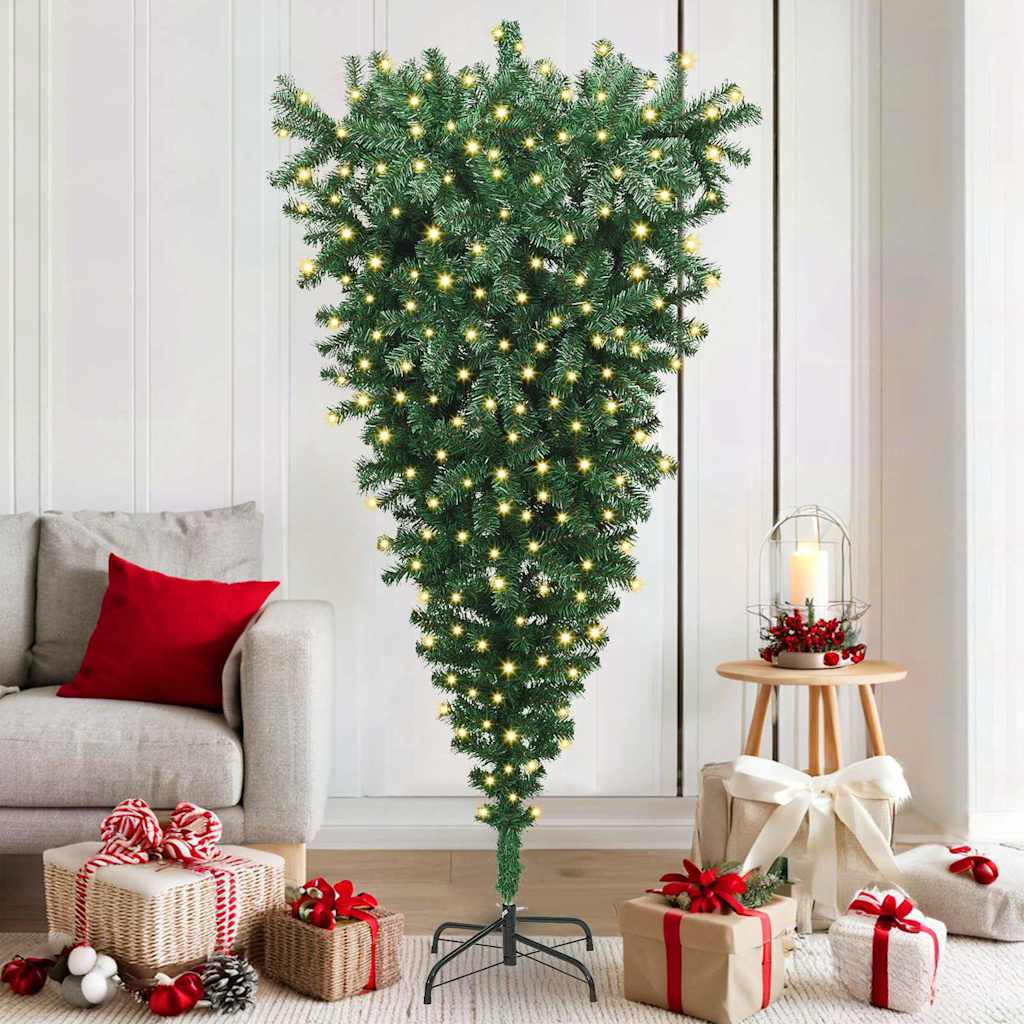 Upside-down Artificial Pre-lit Christmas Tree with Ball Set PVC Width 180 cm without balls