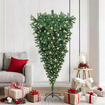 Upside-down Artificial Pre-lit Christmas Tree with Ball Set PVC Width 180 cm with 120 golden balls