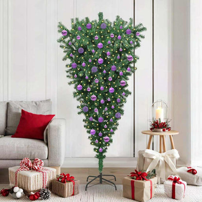 Upside-down Artificial Pre-lit Christmas Tree with Ball Set PVC Width 180 cm with 120 lilac balls