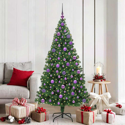 Artificial Christmas Tree with 300 LEDs with Stand Green 180 cm with 120 lilac balls