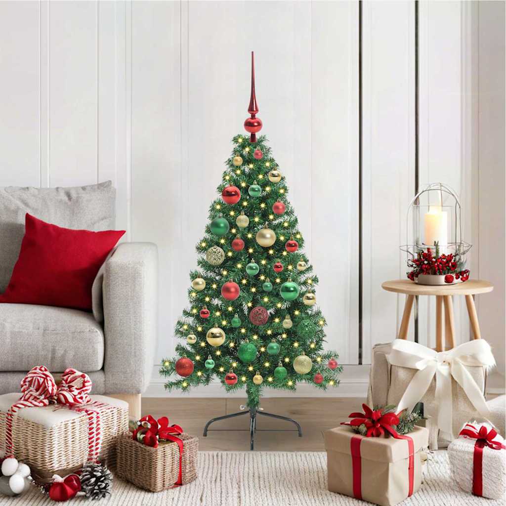 Artificial Pre-lit Christmas Tree PVC 120 cm Green with 61 multicolour balls