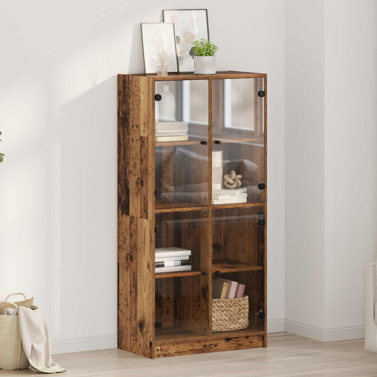 Bookcase with Doors 136x37x142 cm Engineered Wood Old wood 68 cm
