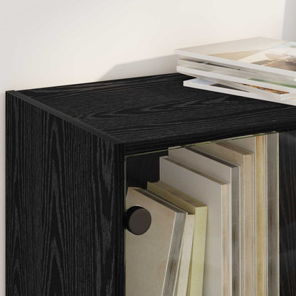Bookcase with Doors 136x37x142 cm Engineered Wood Black oak 68 cm