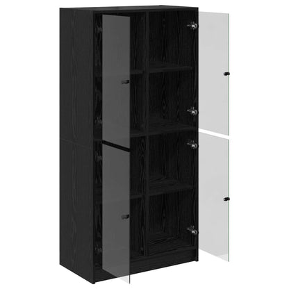 Bookcase with Doors 136x37x142 cm Engineered Wood Black oak 68 cm