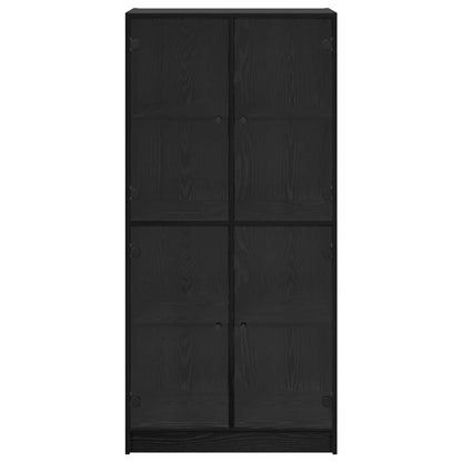 Bookcase with Doors 136x37x142 cm Engineered Wood Black oak 68 cm