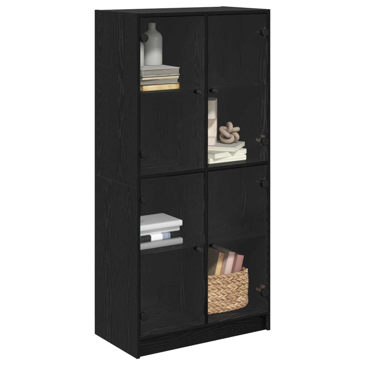 Bookcase with Doors 136x37x142 cm Engineered Wood Black oak 68 cm