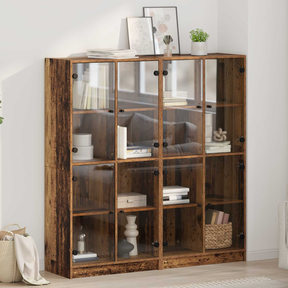 Bookcase with Doors 136x37x142 cm Engineered Wood Old wood 136 cm