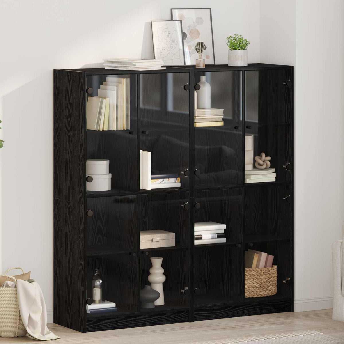 Bookcase with Doors 136x37x142 cm Engineered Wood Black oak 136 cm