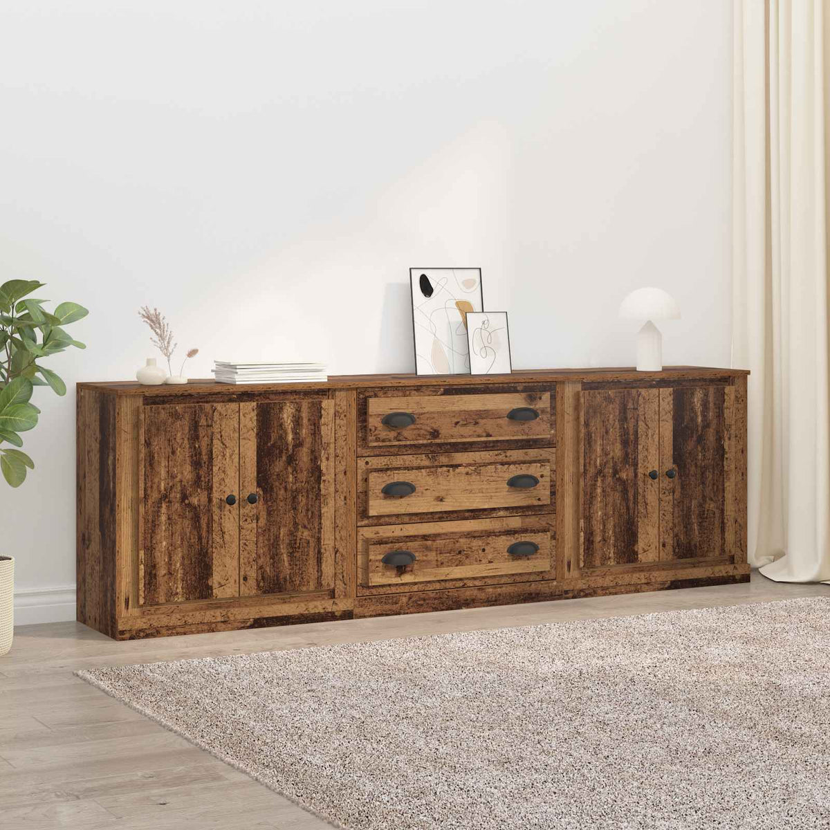 Sideboards 3 pcs Engineered Wood Old wood