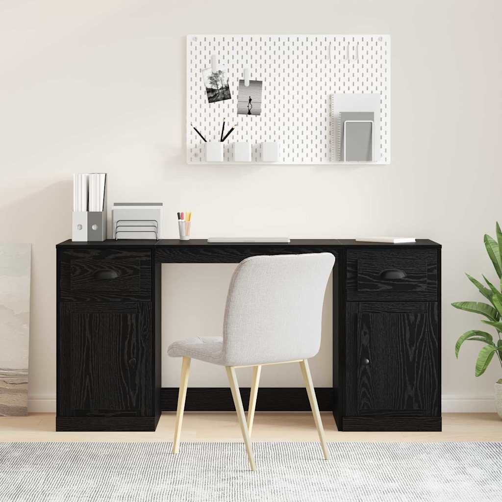 Desk with Cabinet Engineered Wood Black oak