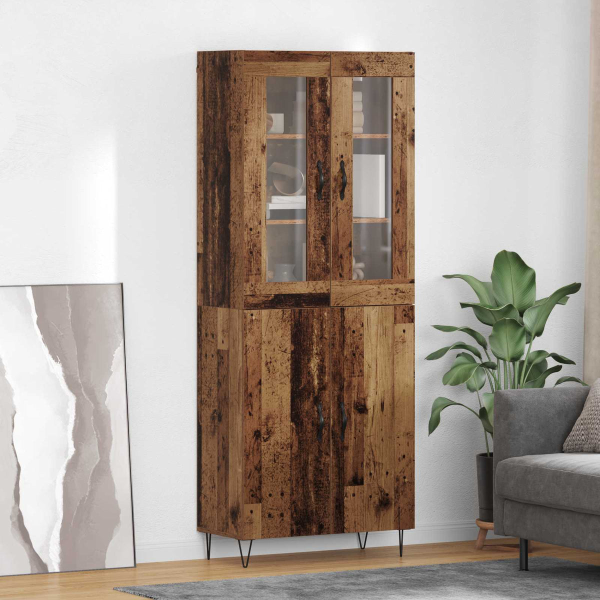 Highboard 69.5x34x180 cm Engineered Wood 2 Doors Old wood