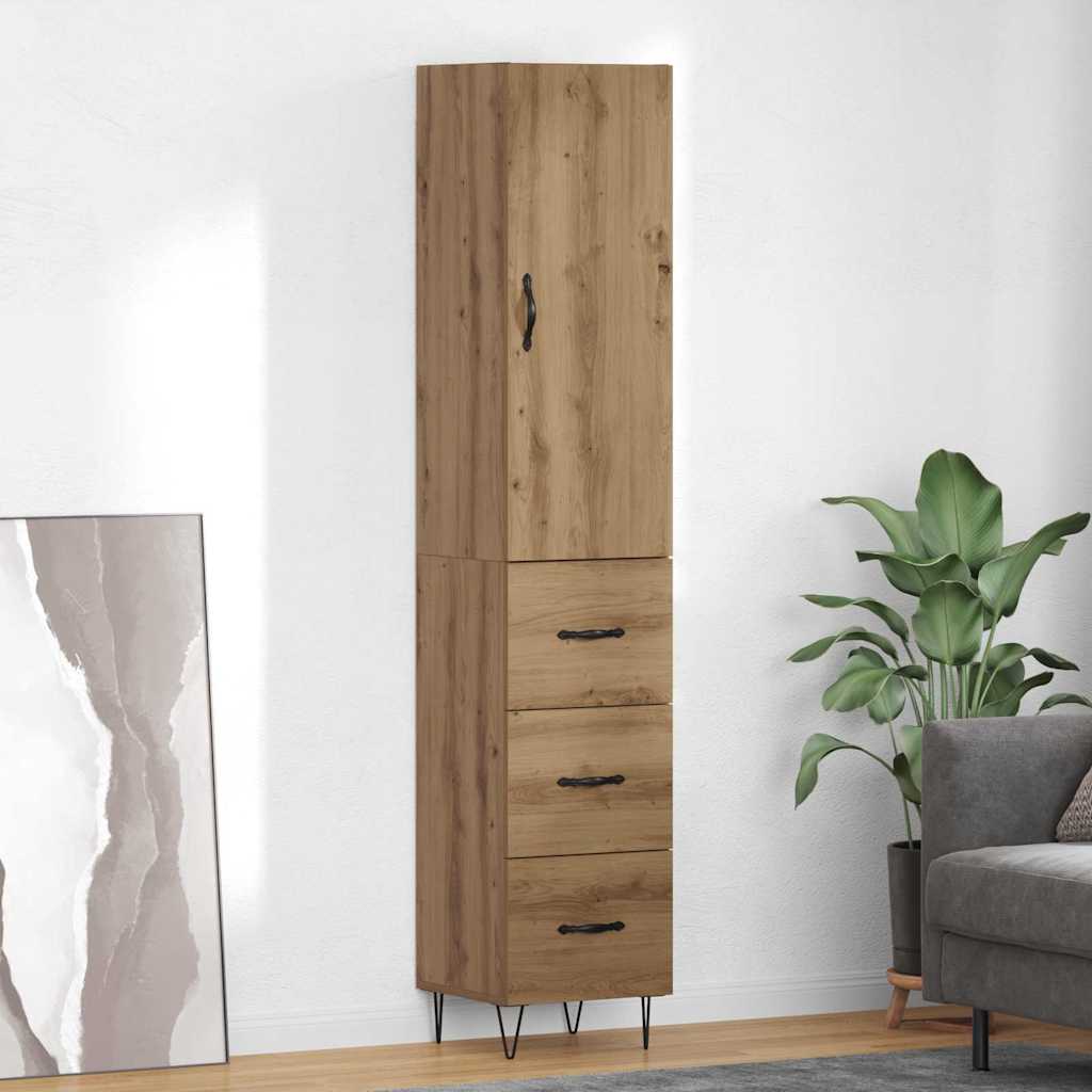 Highboard 34.5x34x180 cm Engineered Wood 3 Drawers Artisan oak