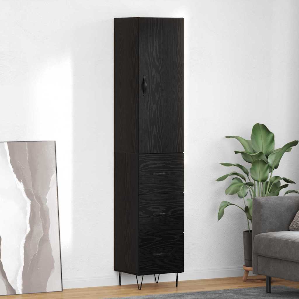 Highboard 34.5x34x180 cm Engineered Wood 3 Drawers Black oak