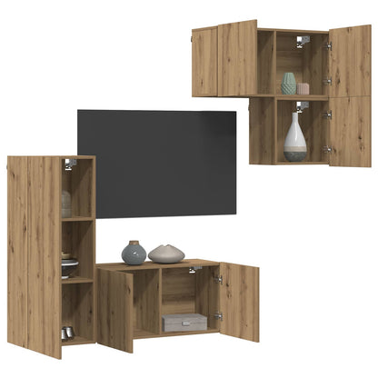 4 Piece TV Wall Units Engineered Wood Artisan oak