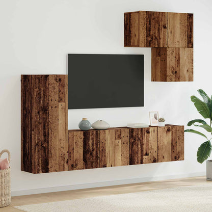 5 Piece TV Wall Units Engineered Wood Old wood