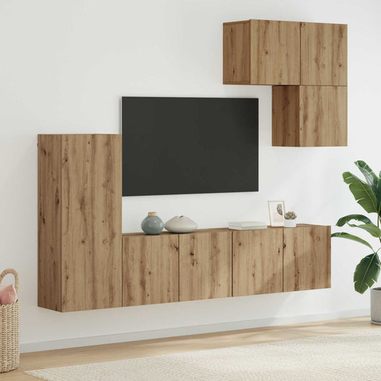 5 Piece TV Wall Units Engineered Wood Artisan oak