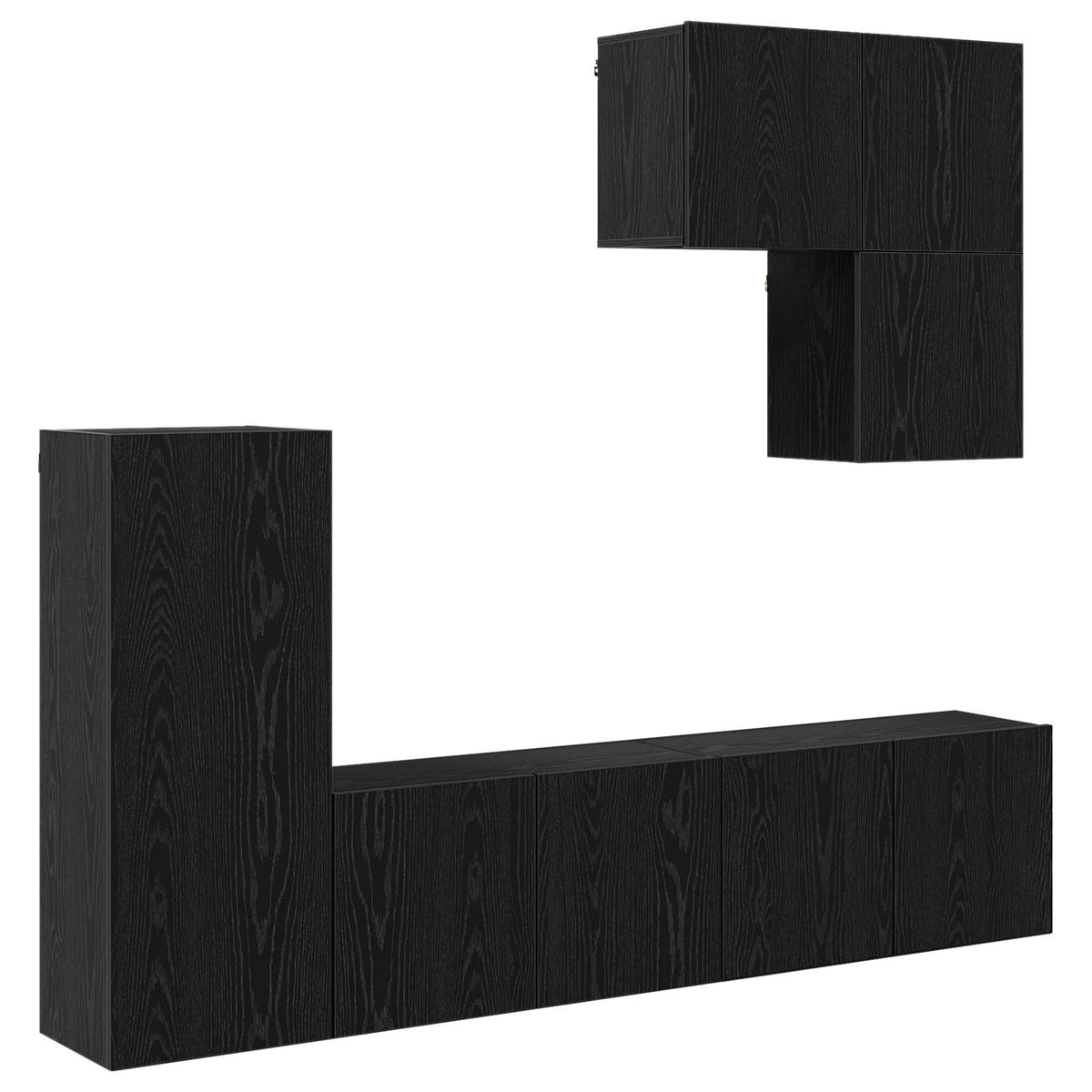 5 Piece TV Wall Units Engineered Wood Black oak
