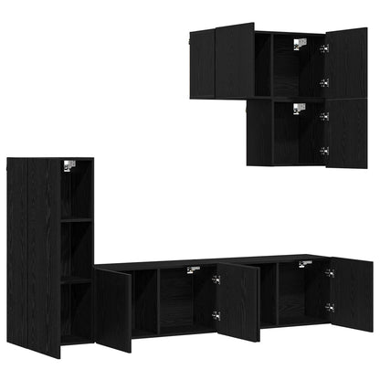 5 Piece TV Wall Units Engineered Wood Black oak