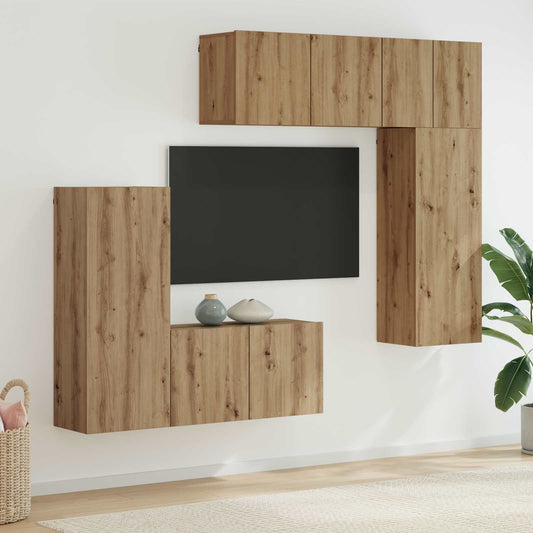 5 Piece TV Wall Units Engineered Wood Artisan oak