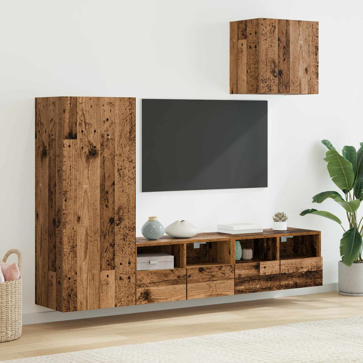 4 Piece TV Wall Units Engineered Wood Old wood