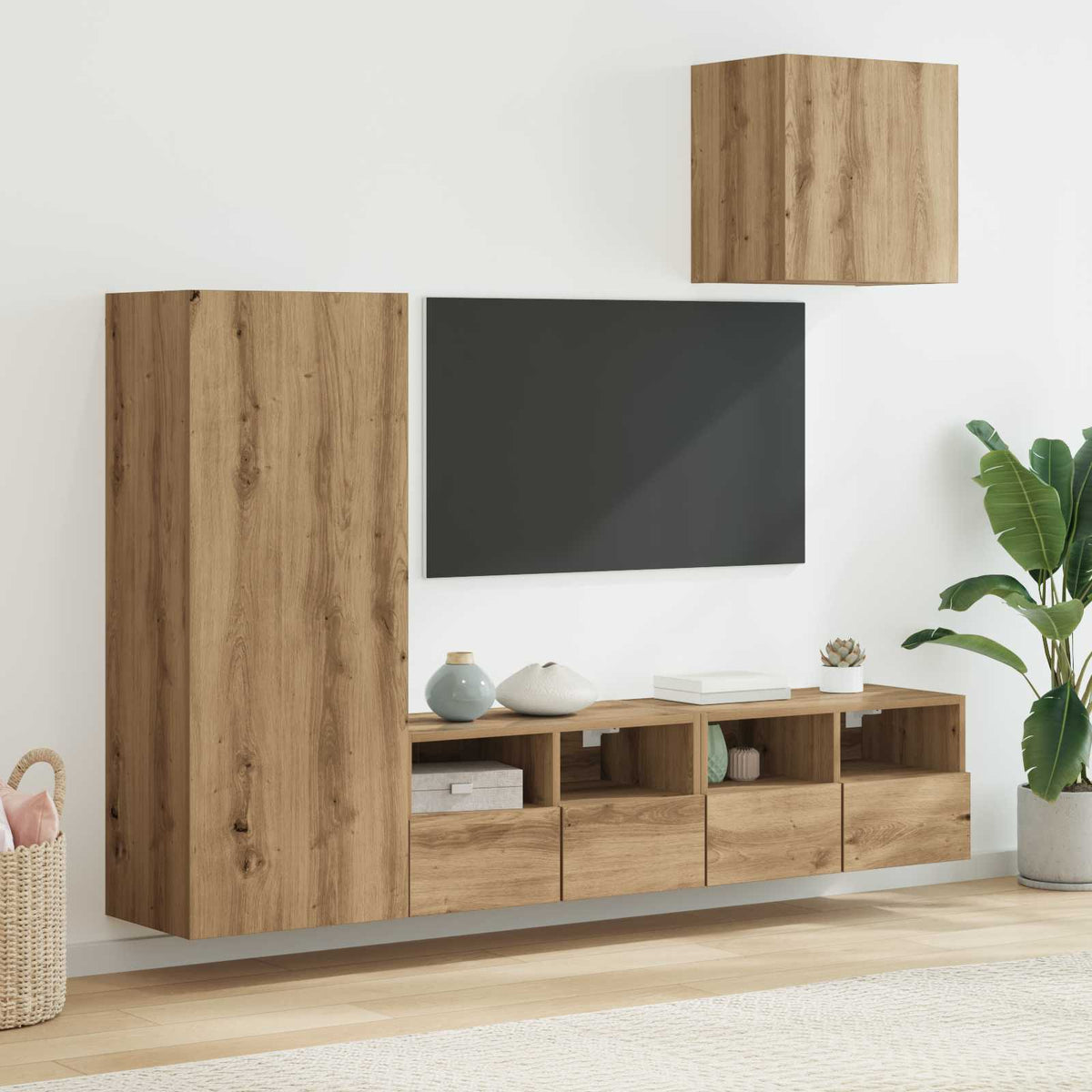 4 Piece TV Wall Units Engineered Wood Artisan oak