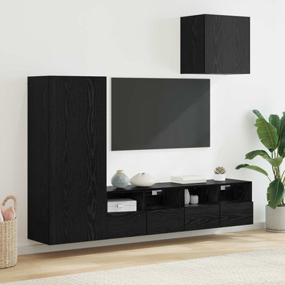 4 Piece TV Wall Units Engineered Wood Black oak