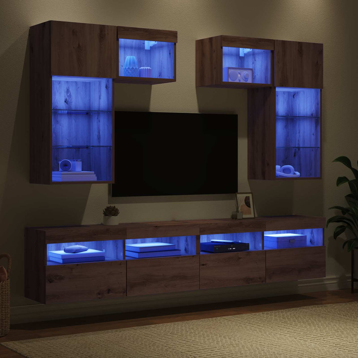 5 Piece TV Wall Units with LED Engineered Wood Artisan oak