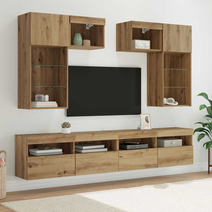 5 Piece TV Wall Units with LED Engineered Wood Artisan oak