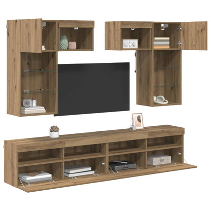 5 Piece TV Wall Units with LED Engineered Wood Artisan oak