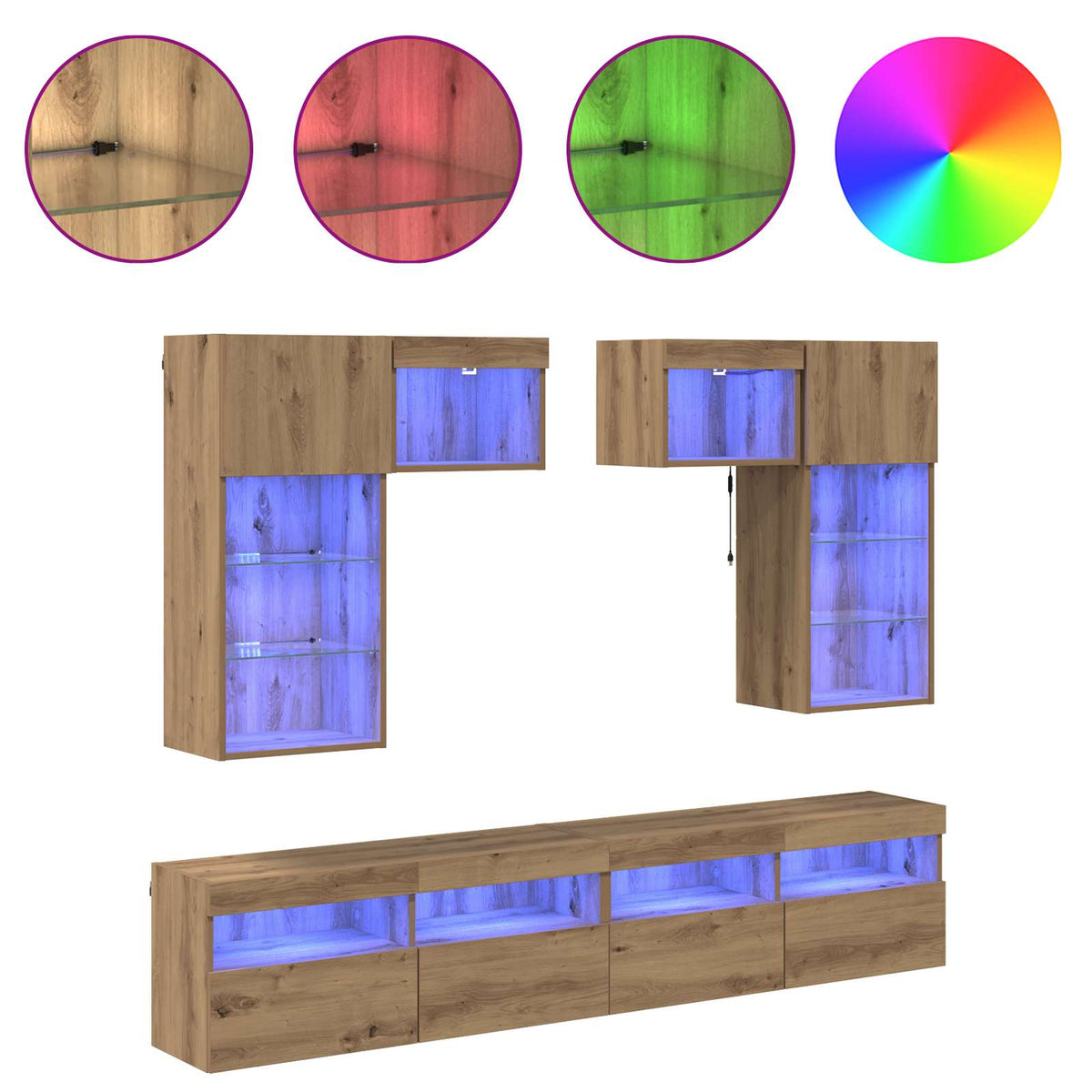 5 Piece TV Wall Units with LED Engineered Wood Artisan oak