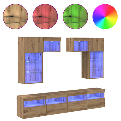 5 Piece TV Wall Units with LED Engineered Wood Artisan oak
