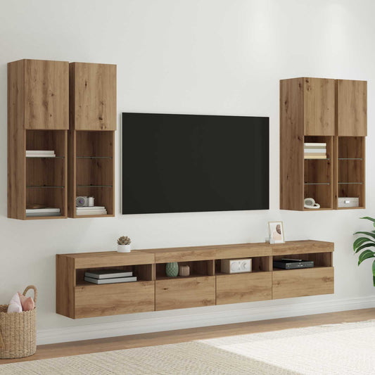 7 Piece TV Wall Cabinet Set with LED Lights Artisan oak