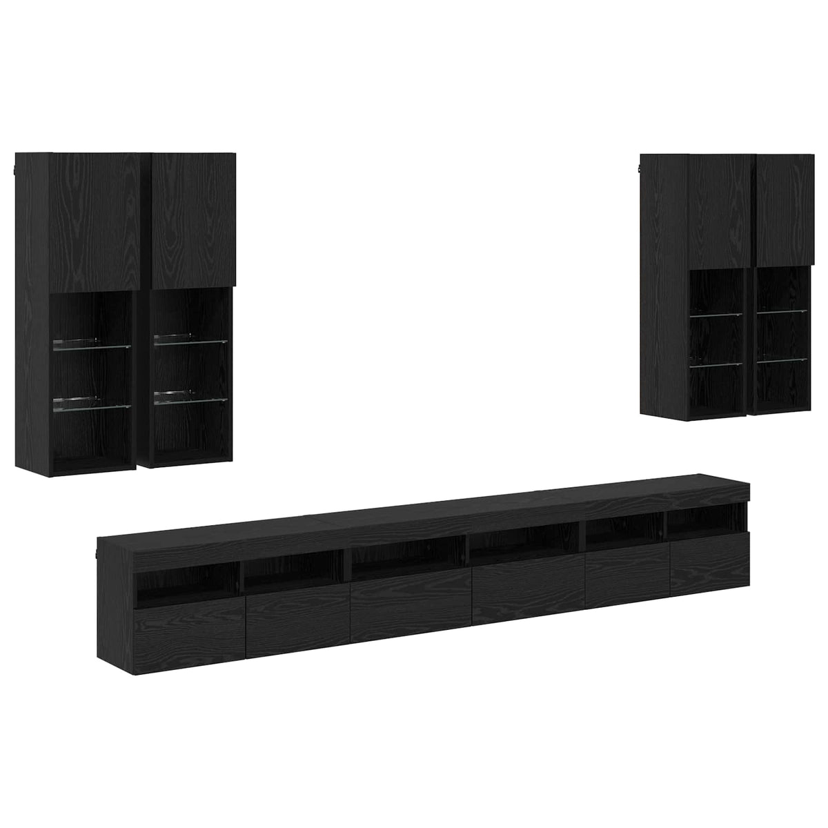 7 Piece TV Wall Cabinet Set with LED Lights Black oak