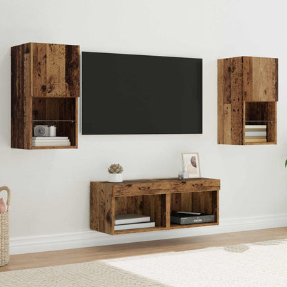 4 Piece TV Wall Cabinets with LED Lights Old wood