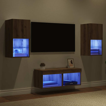 4 Piece TV Wall Cabinets with LED Lights Artisan oak