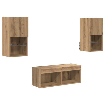 4 Piece TV Wall Cabinets with LED Lights Artisan oak